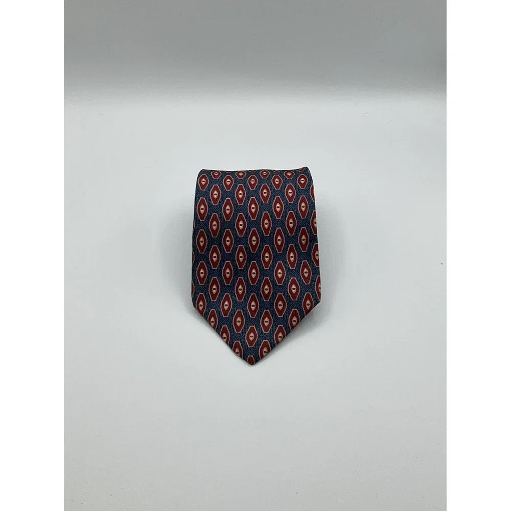 Vintage Don Loper of Beverly Hills Mens 100% Silk Tie Blue Red Retro Wide - Picture 1 of 4